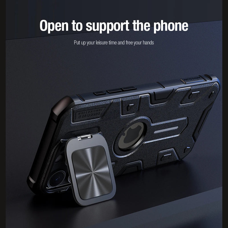 Nillkin For iPhone 16 Pro Max Magsafe Case Armor Prop Lens Holder Anti Shockproof Back Cover for iPhone 16 Pro Max Magnetic Case