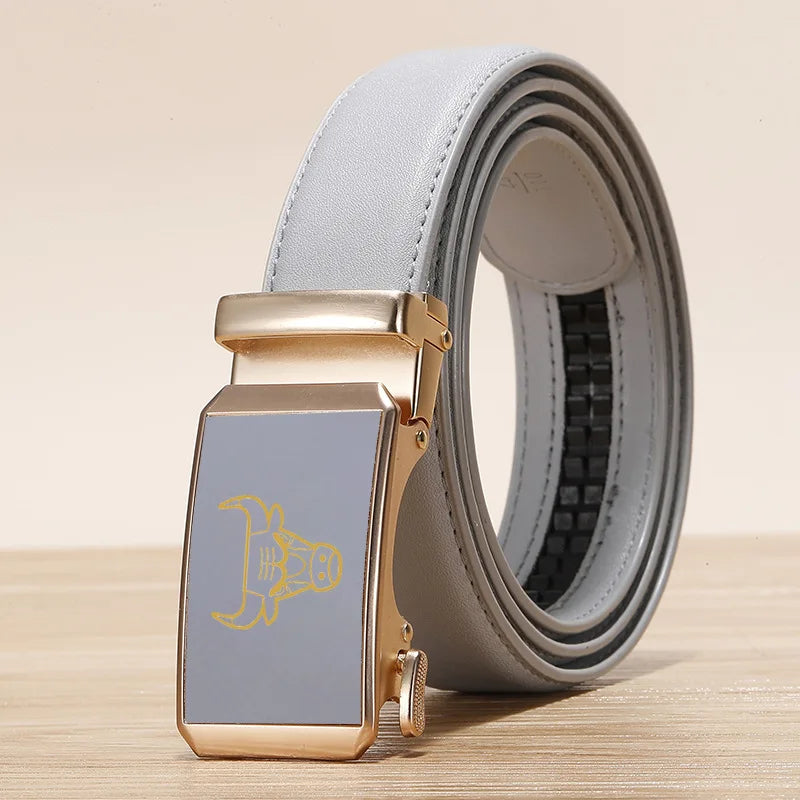 2026 New Width 3.0 Cm Gray Belt Women's Fashion Casual Automatic Buckle Belts Men Cow Head Pattern Cinturon Female Waistband