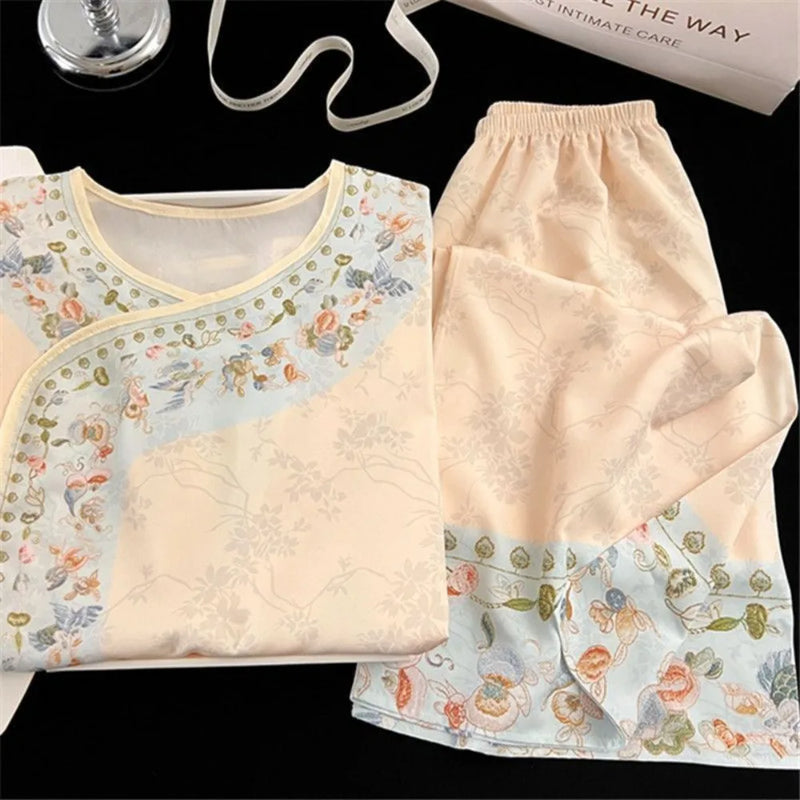 Ice Silk Women's Pajamas Set Sleepwear Spring Autumn Two-Piece Ladies Set Pijama Long Sleeve Home Suit for Women Night Clothes