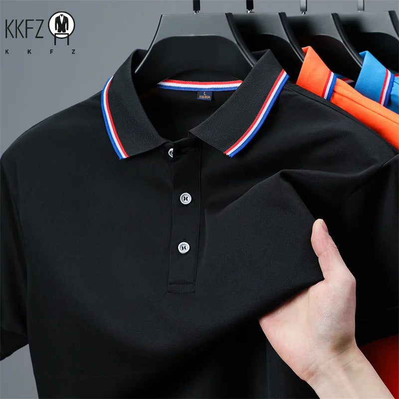 Men's Casual Solid Color Short Sleeve Polo Shirt Summer 2025 Fashionable Comfortable Versatile Top for Men