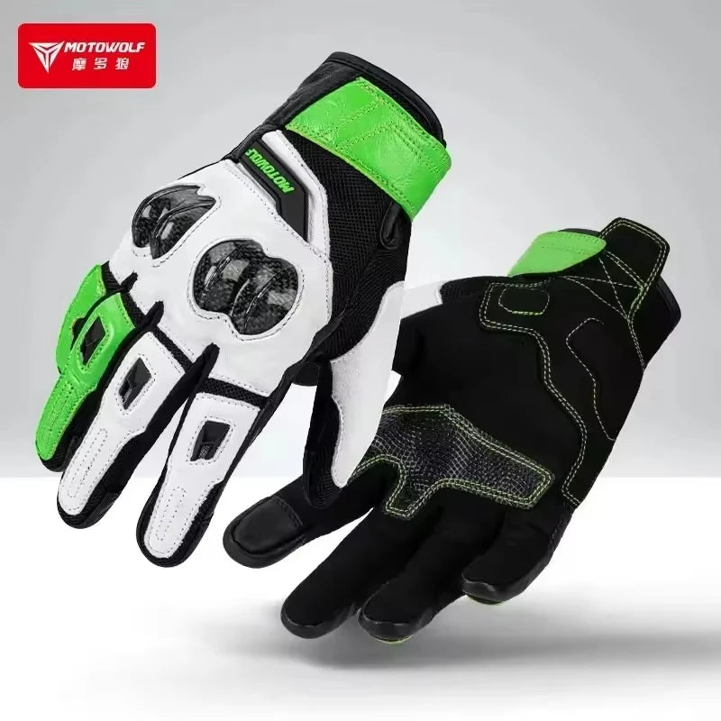 ស្រោមដៃស្បែកម៉ូតូ MOTOWOLF ស្រោមដៃជិះបួនរដូវ ការពារជាតិសរសៃកាបូន អេក្រង់ប៉ះ ការពារការធ្លាក់ មានខ្យល់ចេញចូលបានល្អ