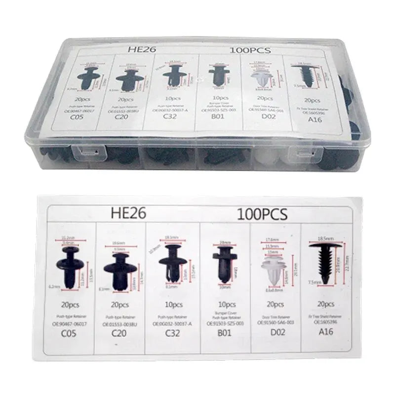 SEAMETAL 100pcs Auto Fastener Clip Kit Fender Rivet Clips Car Body Push Retainer Pin Rivet Bumper Door Trim Panel Retainer Clips