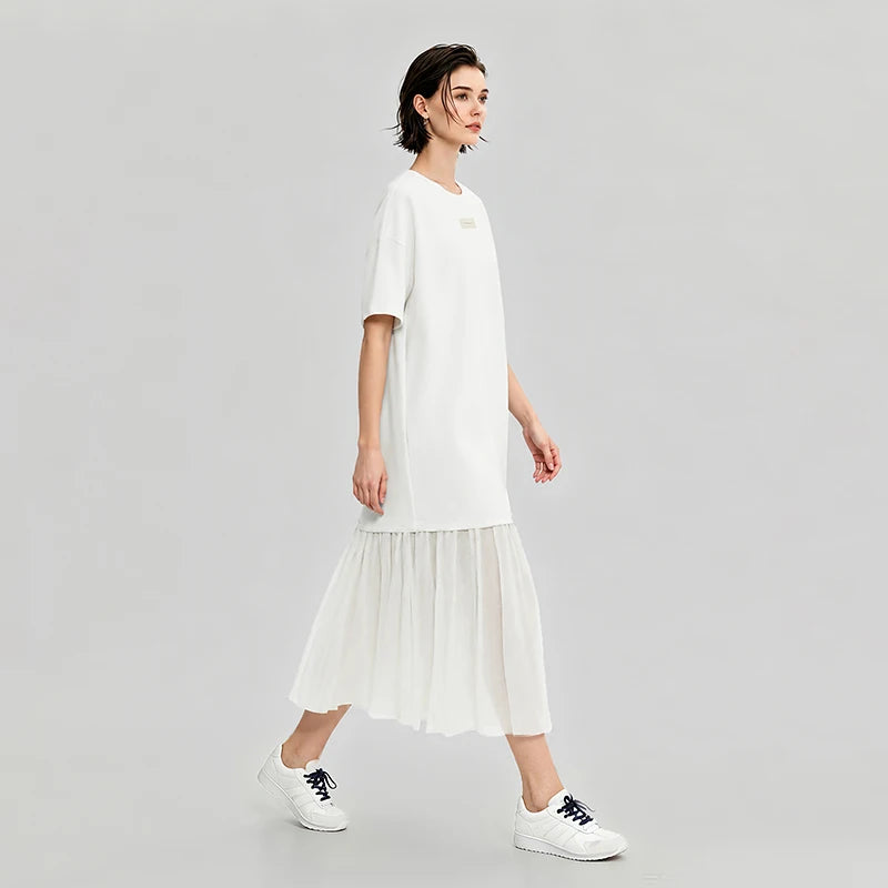 Amii Dress Woman 2026 Summer New Round Neck Drop Shoulder Air Layer Loose Casual Chiffon Patchwork Midi Dress For Women 12622164