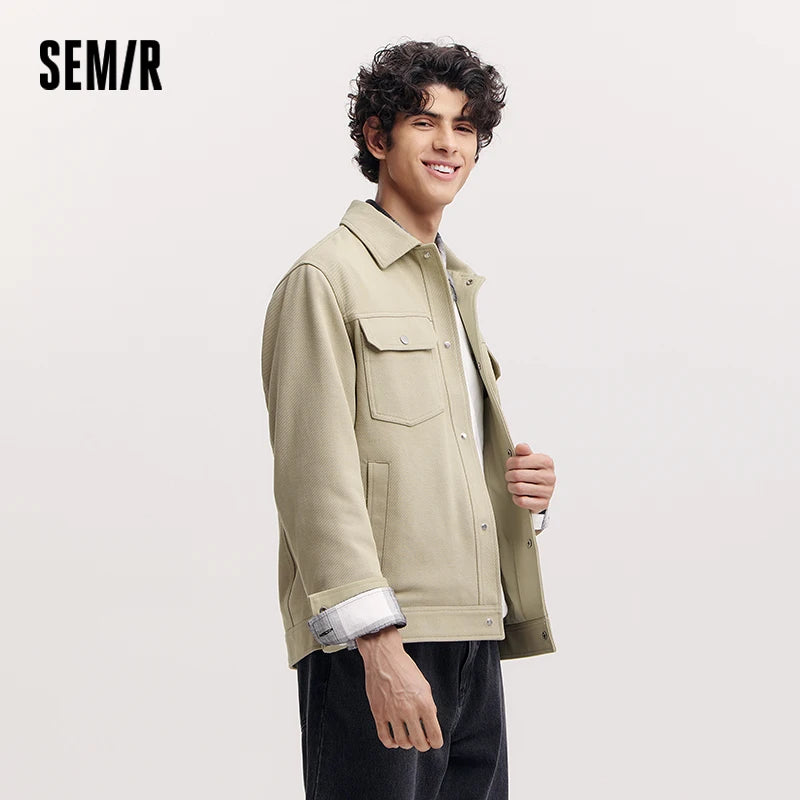Semir Solid Color Jacket Men 2026 Spring Cargo Style Minimalist Versatile Knitted Casual Comfortable Daily Wear Top