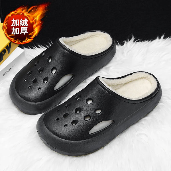 Indoor Soft Comfort Clogs with Fur Warm Plush Slippers Winter Home Cotton Shoes Half Shoes for Men Women Slip on Rubber Sandals