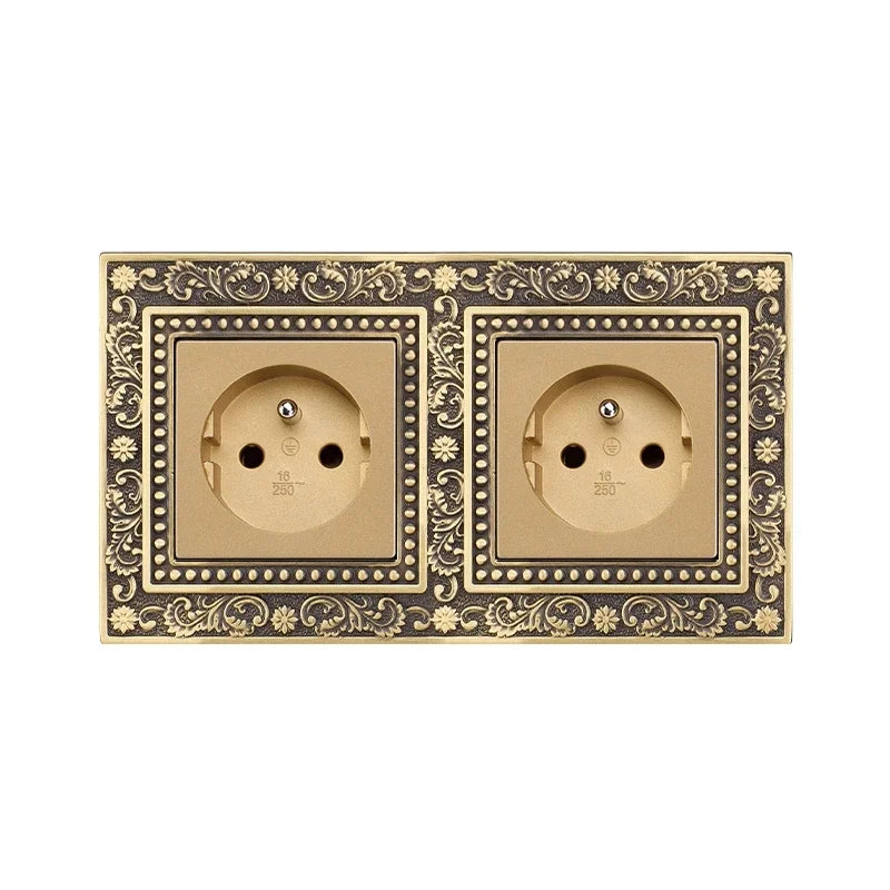 Luxury European retro Metal Button Switch panel,EU France Standard copper Wall socket,Universal light home switch power outlet