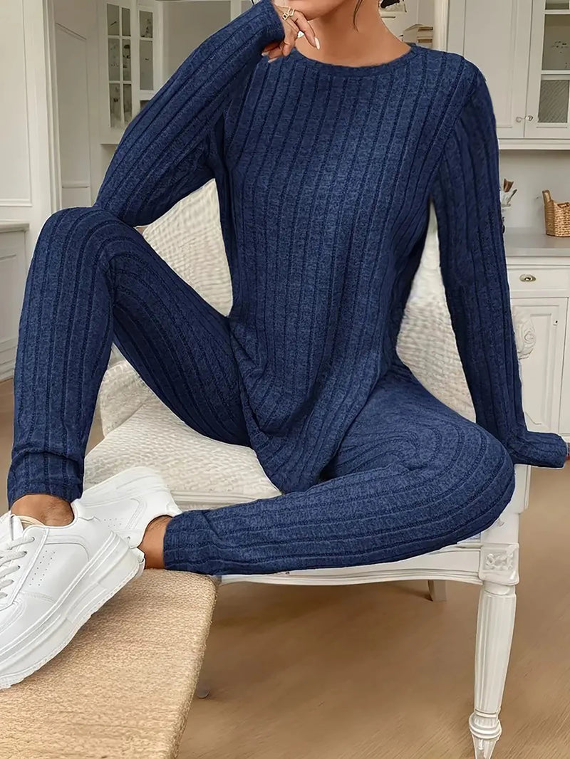 Women's Autumn Winter Pajamas Simple Solid Color Casual Comfortable Long-Sleeved Long Pants Pajama Set for Women Sleepwear