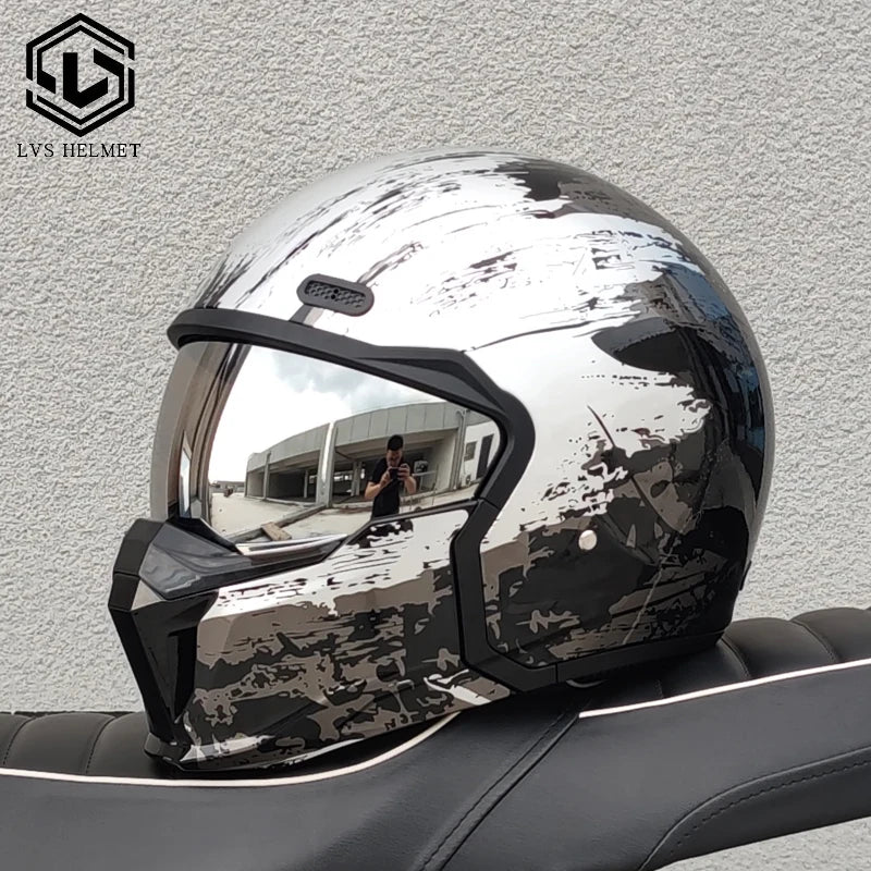 DOT approves adult retro motorcycle helmet modular detachable combination full helmet detachable semi covered pilot helmet