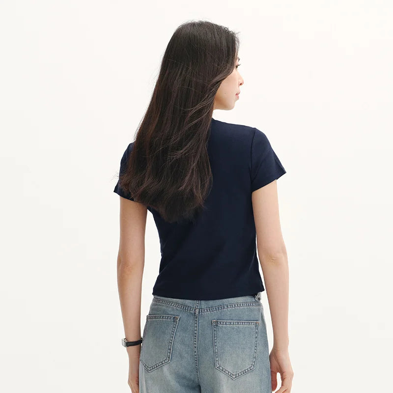 Semir Womens Tshirt 2026 Short Style Slim Regular Shoulder Crew Neck Versatile Cool Feeling Casual