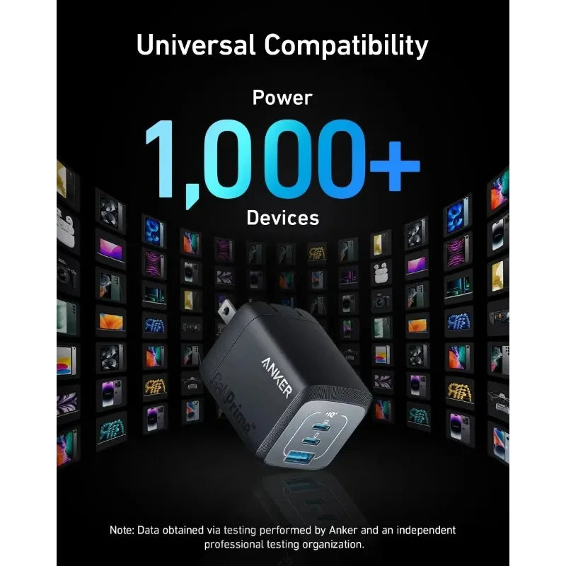 ឆ្នាំងសាក Anker Prime 67W GaN MultiPort USB-C PD Fast Charger ដុំសាកបត់បាន ទំហំតូច A2669 សម្រាប់ MacBook Laptop IPhone Samsung