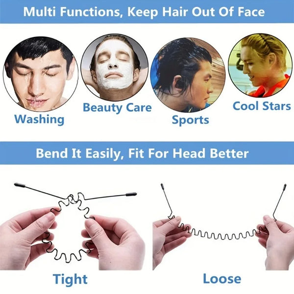 2pcs Metal Hair Band for Men Headband Women Hair Bands Men ,Unisex Black Wavy Spring Outdoor Sports Headbands,Hair accessories