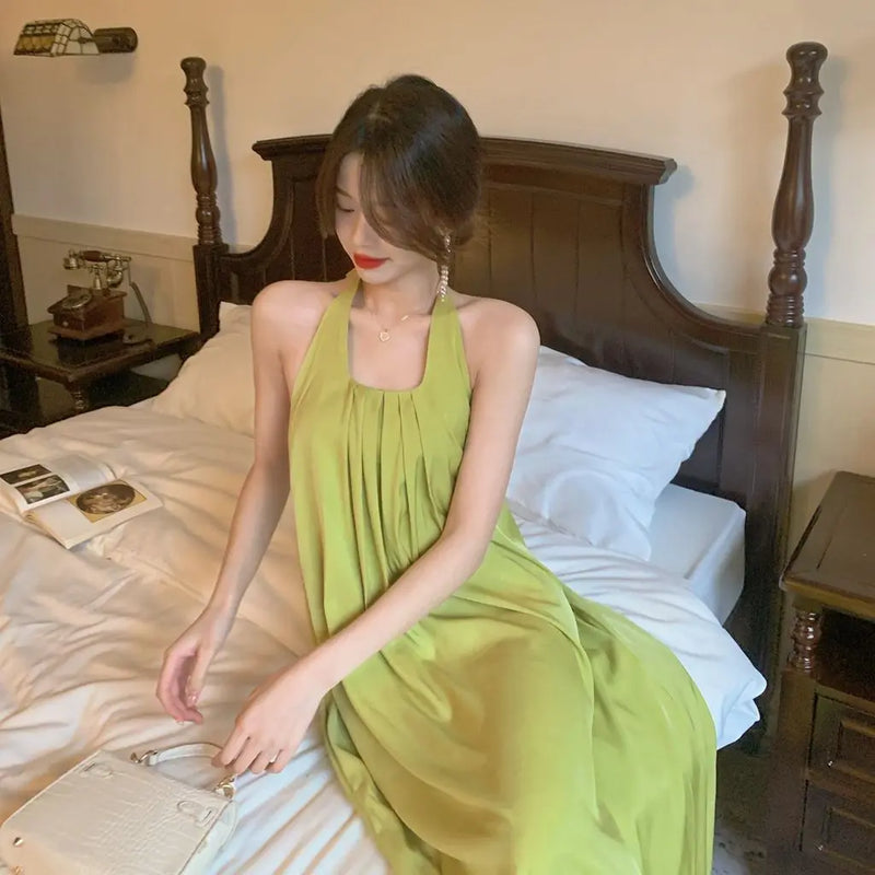 Summer Home Clothes Skinny Hollow Backless Loungewear Women Sexy Satin Nightdress Backless Temptation Pajamas Nightwear Female