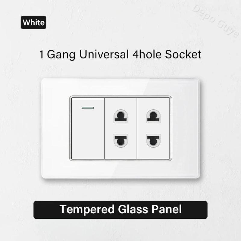 White Tempered Glass Panel Wall Light Switch Rocker Button EU Sockets Fast Charging CAT6 TV Power Outlet 118*75mm 16A AC110-250V