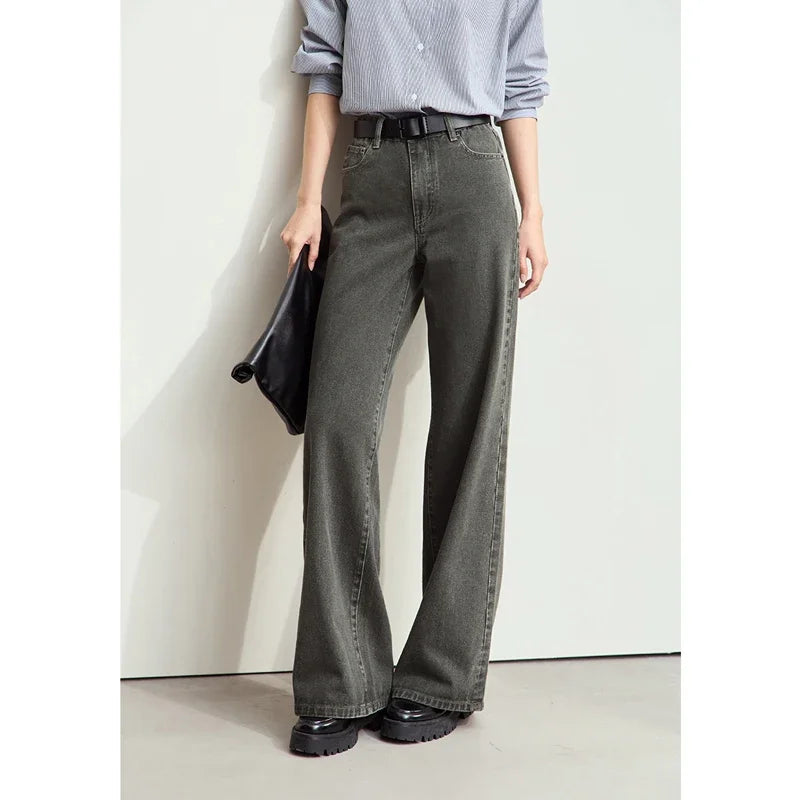 ខោខូវប៊យ Amii Minimalism សម្រាប់ស្ត្រី 2026 រដូវស្លឹកឈើជ្រុះថ្មី Basic Retro កប្បាសខោខូវប៊យជើងវែងរលុងសម្រាប់ស្ត្រី 12443226
