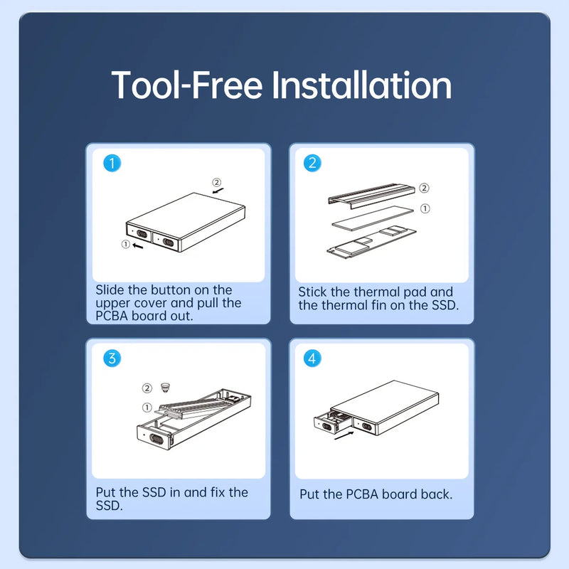 ORICO Dual Bay Aluminum M2 NVMe SSD Enclosure USB3.1 Gen2 10Gbps For M Key M&B Key NVMe PCIe SSD With Built-in Cooling Vest