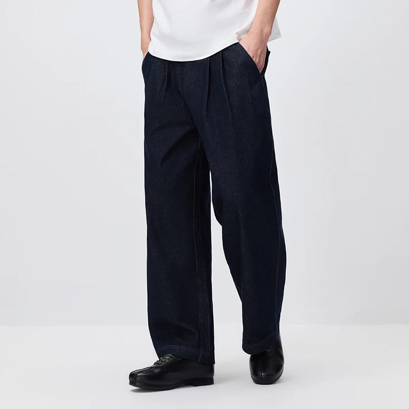 Semir Men Jeans Retro Pleated Loose Wide Leg Cotton Straight Denim Casual Autumn Pants Essential Daily Wear 2026