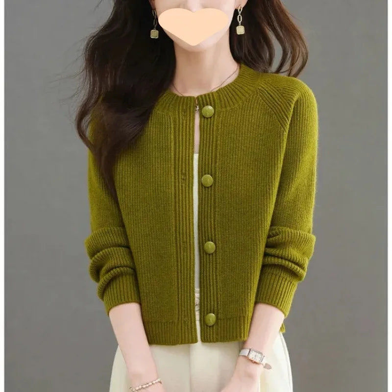 អាវក្រៅ Cardigans ដៃវែងសម្រាប់នារី អាវក្រៅបែបកូរ៉េ រដូវស្លឹកឈើជ្រុះឆ្នាំ ២០២៥ អាវយឺតកមូលសម្រាប់នារី