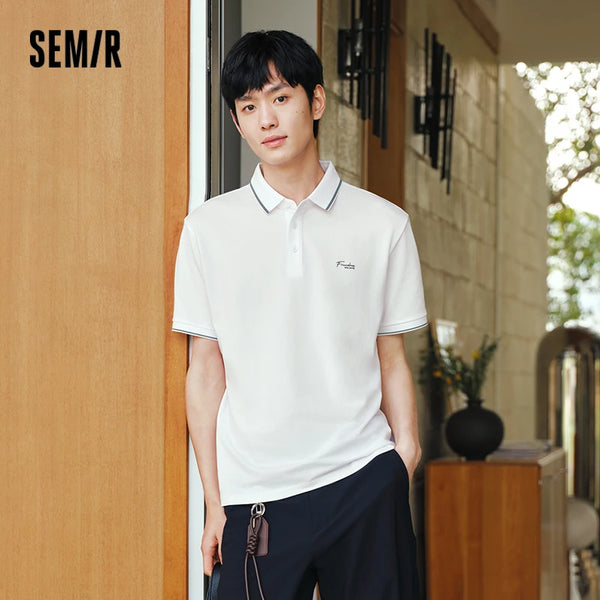 អាវប៉ូឡូបុរស Semir 2026 ពណ៌ប្លុកឆ្នូតលើកអាវ មានអារម្មណ៍ត្រជាក់ បោះពុម្ពអក្សរ សាមញ្ញ ធម្មតា ទន់
