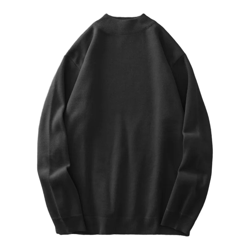DUKEEN Men's Mock Neck Sweaters Winter Fleece-Lined Thick Warm Pullovers Solid Color Crew Neck Sweater Knitwear