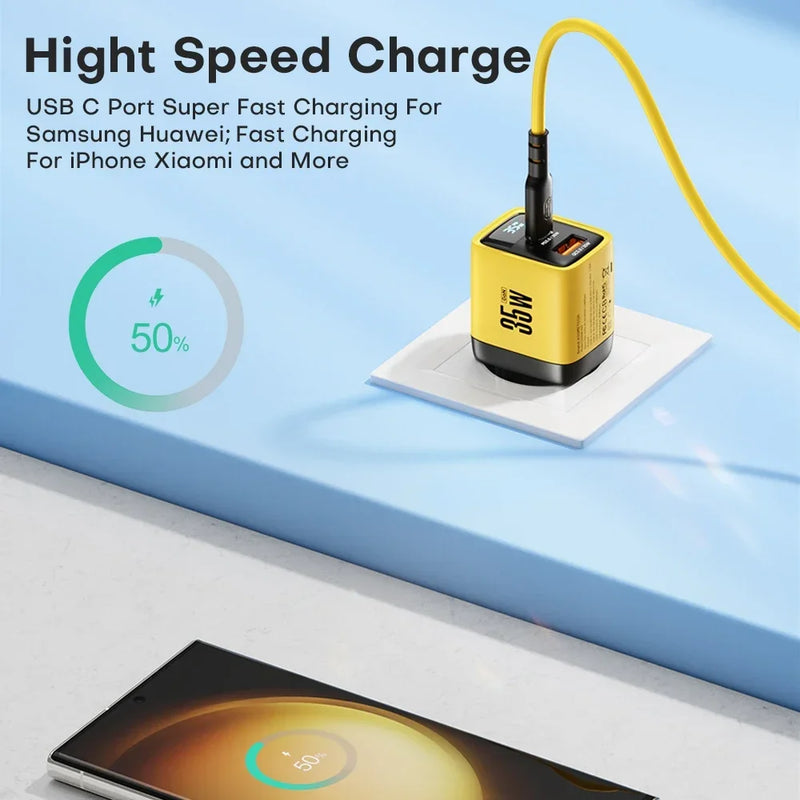 ឆ្នាំងសាក USB C 35W Gan ឆ្នាំងសាកលឿន Type C PD3.0 QC4.0 PPS ឆ្នាំងសាកទូរស័ព្ទរហ័សសម្រាប់ iPhone 15 14 Pro Max Samsung S23 S22 ថេប្លេត