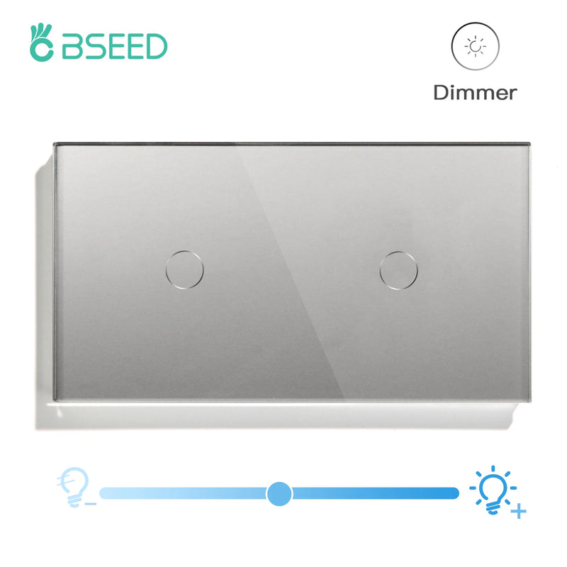 BSEED Dimmer Light Switch 1Gang 1Way Led Dimmer 220V Wall Touch Light Switch Crystal Glass Panel Blue Backlight Memory Function