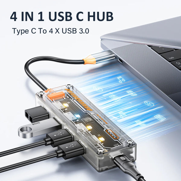 ស្ថានីយ៍ចត USB C HUB ៤ ក្នុង ១ ប្រភេទ C 5 Gbps ល្បឿនលឿន ឧបករណ៍បំបែក USB-C ច្រើនរន្ធ សម្រាប់កុំព្យូទ័រយួរដៃ ថេប្លេត ជាសកល