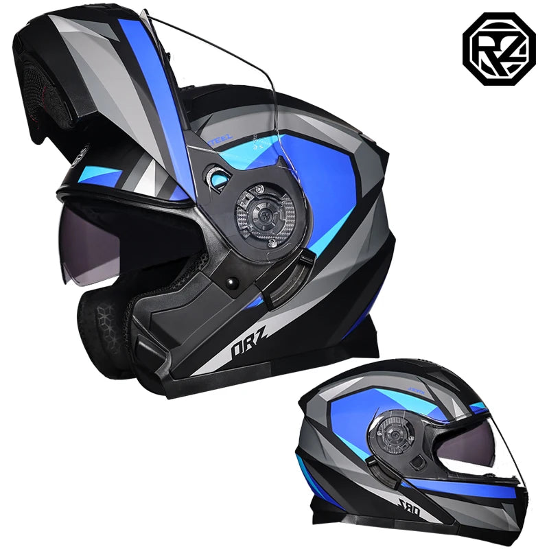 ORZ DOT Approved Full Face Helmets Crash Motorbike Protective Gear Men Women Flip Up Helmet Motorcycle Double Sun Visor