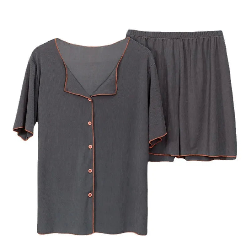 Fdfklak New Short Sleeve Pajamas Women V Neck Ice Silk Thin Korean Sleepwear Set Lounge Wear Shorts Suit Pijama Feminino