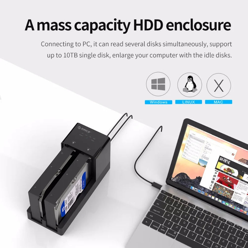 ORICO 2 Bay HDD Docking Station with Offline Clone SATA to USB 3.0 Hard Drive Docking Station for 2.5/3.5 inch Hard Drive Case