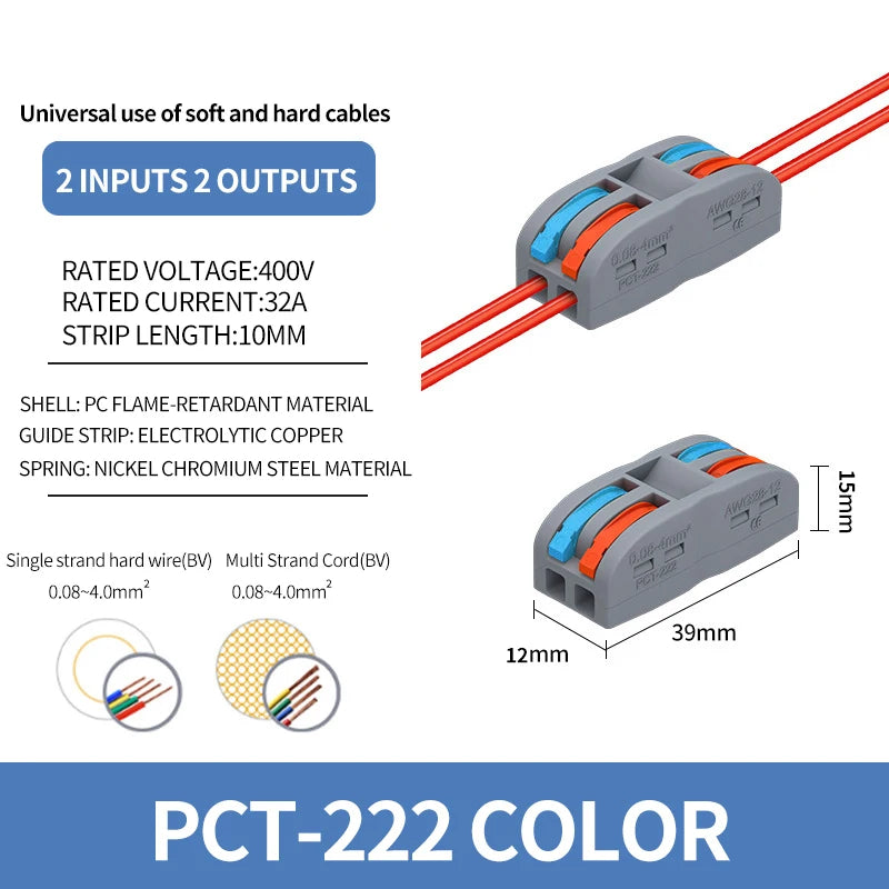 10/1000PCS Mini Quick Wiring Connector Universal Splitter wiring cable Push-in Combined Butt Terminal Block 1 in 2/3 out 32A SPL