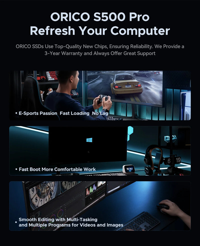 ORICO SATA III SSD 2.5” Internal Solid State Drive Aluminum NAND 1TB 4TB UP to 550MB/s for Upgrade PC Laptop Desktops S500PRO