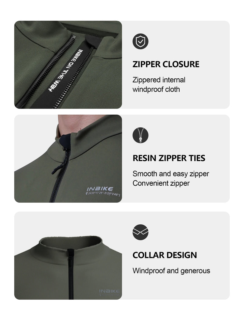 INBIKE Winter Cycling Sets Men Fleece Bike Top Jersey Long Sleeve Bib Pants for Riding Suits with Pockets Men's Cycling Clothing