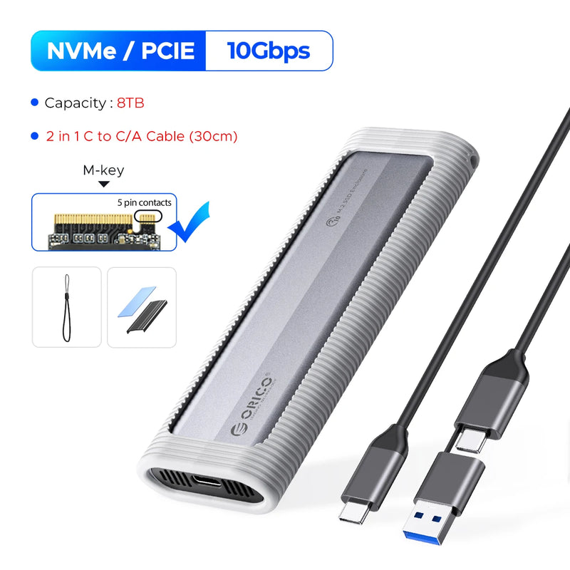 ORICO M.2 NVMe SATA SSD Enclosure Tool-Free USB External 10Gbps M.2 NVMe to USB Adapter Support UASP for PCIe NVMe and SATA SSD
