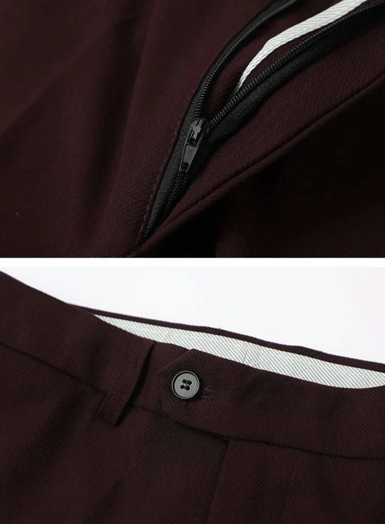 2027 New Men's Three-Piece Suit Set; Asian Sizes, Slim Fit, Available in Black and Burgundy. Business Wedding Party Attire.