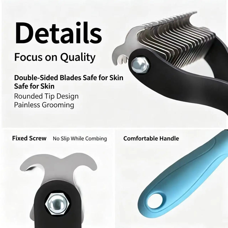 Double Sided Pet Dematting Comb Dog Cat Deshedding Grooming Rake Detangler Brush