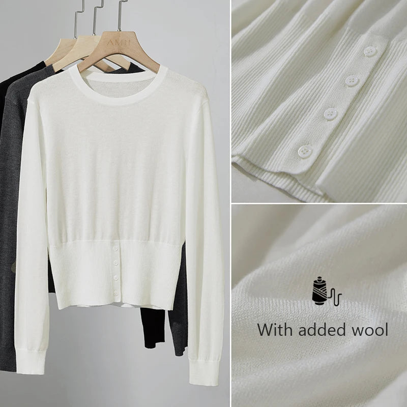 AMII Minimalist Women's Black Sweater 2026 Autumn Simple Commuting O Neck Pullover Long Sleeved Casual Knitted Tops 12523155