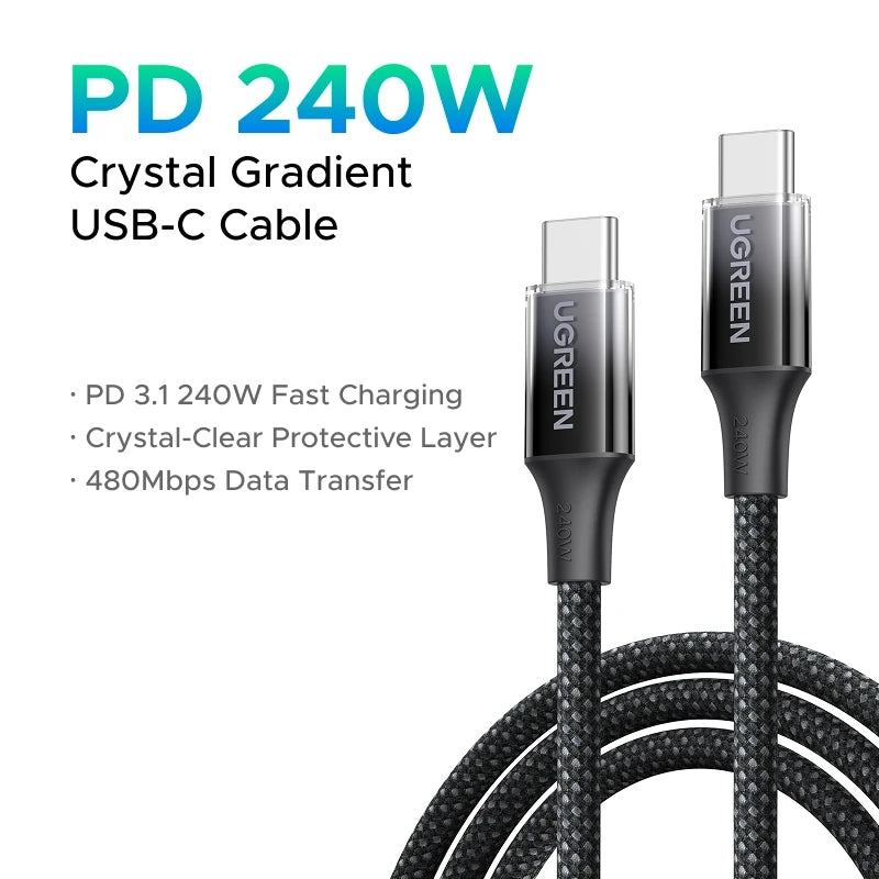 UGREEN PD3.1 240W USB C Braided Charging Cable 5A Fast Charging for Laptop MacBook Dell iPhone 18/17 Samsung 480Mbps Data Cord
