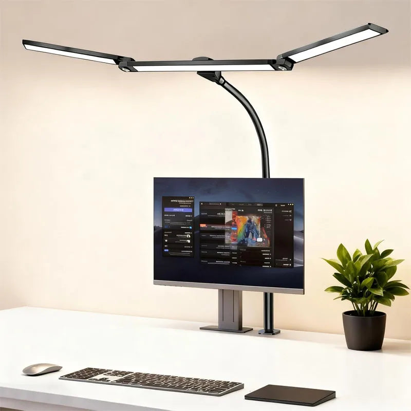 LED Desk Lamp for Home Office Eye-Caring Computer Desk Light with Clamp Gooseneck Rotatable Color Changing Dimmable Table Light