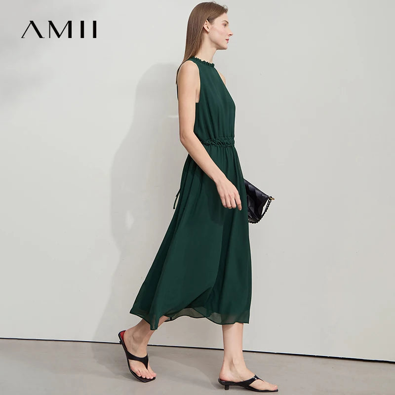 រ៉ូប AMII ស្រាល chiffon ខ្យល់ចេញចូលបាន រដូវក្តៅ ឆ្នាំ២០២៦ វិជ្ជាជីវៈការិយាល័យនារីដៃខ្លី រ៉ូបវែងរលុង ចង្កេះស្ដើង 12552023