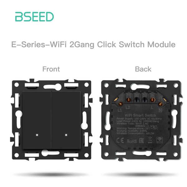 BSEED 1/2/3/4Gang WIFI ចុចប៊ូតុងប្តូរផ្នែកស៊ុមប្លាស្ទិក មុខងារប្តូរវាំងននឆ្លាតវៃ ផ្នែក EU Smart Socket DIY រួមបញ្ចូលគ្នា