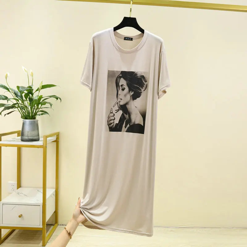Fashion Printed Women's Dress Modal Short Sleeve Nightdress Summer Oversized Loose Nightgowns For Women Sleepshirt