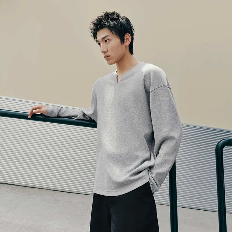 Semir Men Tshirt Long Sleeve Relaxed Small V Neck Basic Slight Loose Crew Neck Casual Autumn Top Daily Wear 2026