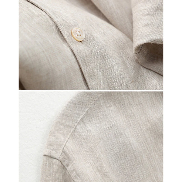 100% Linen Cuban Collar Long Sleeve Shirt - Breathable, Skin - Friendly & Fade - Resistant Casual Top for Men