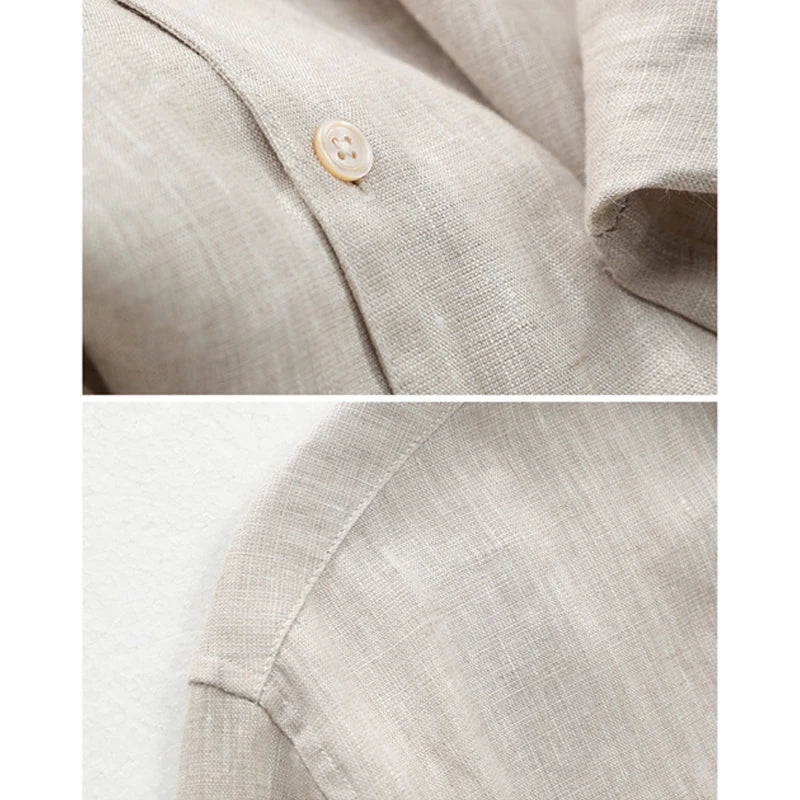 100% Linen Cuban Collar Long Sleeve Shirt - Breathable, Skin - Friendly & Fade - Resistant Casual Top for Men