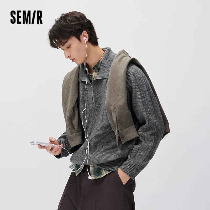 Semir Men Knit Sweater Versatile Half Placket Turtleneck Raglan Sleeve 2026 New Winter Daily Wear Urban Casual Style