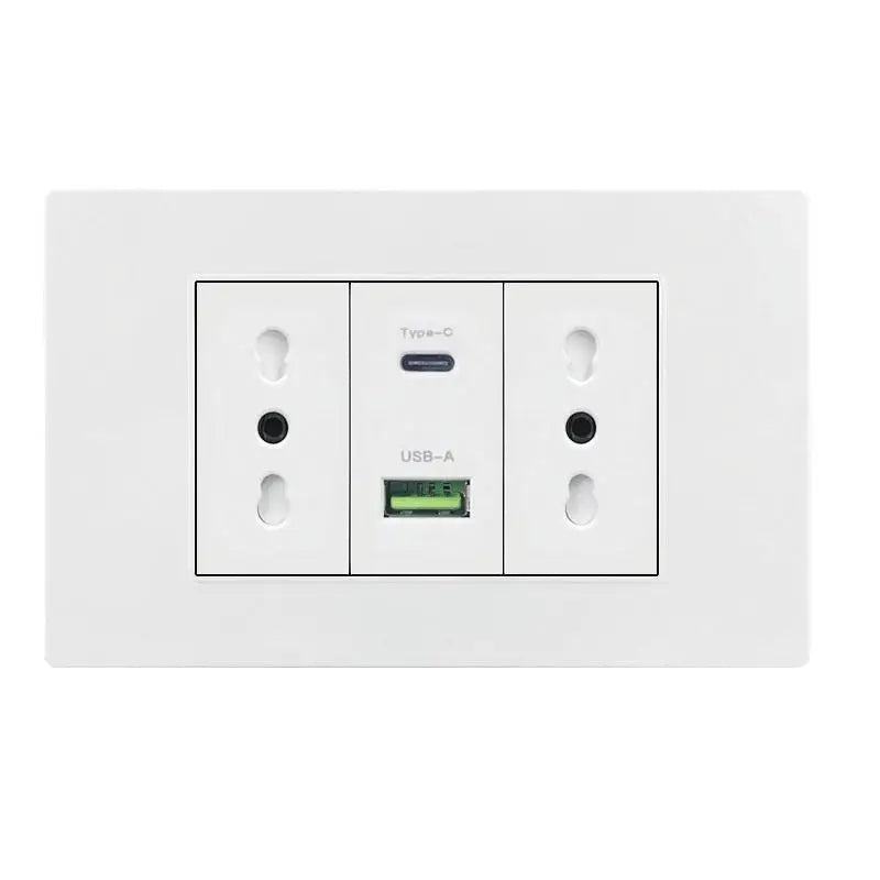 White/black embedded Italy Chile plug usb C wall socket,16A power strip, smart Type-c 20W fast charging socket adapter