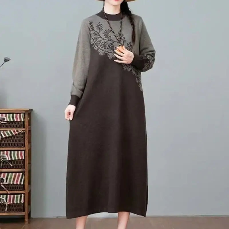 Vintage Loose Knitwear Woolen Woman Clothes Warm Winter Pullovers Sweater Big Size Spring Autumn Mother Sweaters Jumper Dress