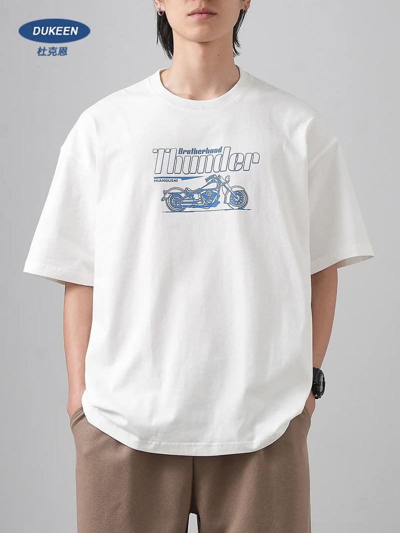 DUKEEN Vintage Motorcycles Printed Men's T Shirts 100% Cotton Summer 320G Heavyweight High Quality Short Sleeve Graphic Tops