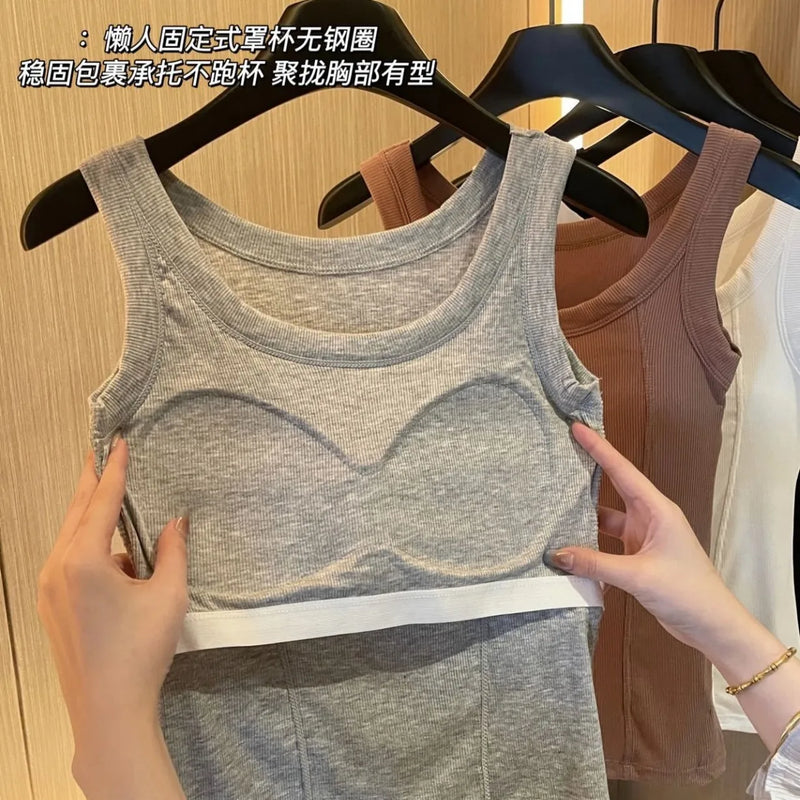 Chest Pad Modal Vest Women's Large Size Bottoming Shirt Slim Spring Summer One Piece Pajamas Top Casual Sleeping Wear Underwear
