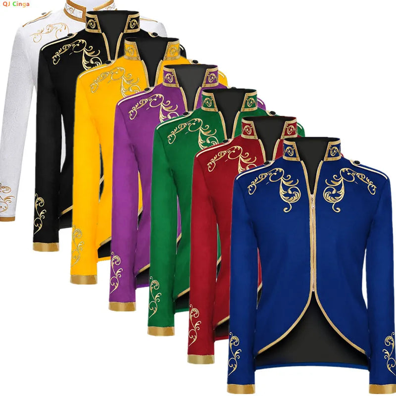 2026 New Halloween Men's Fashion Jacket, Blue Court Prince Embroidered Coat, Red Black White Purple Green Available Jackets
